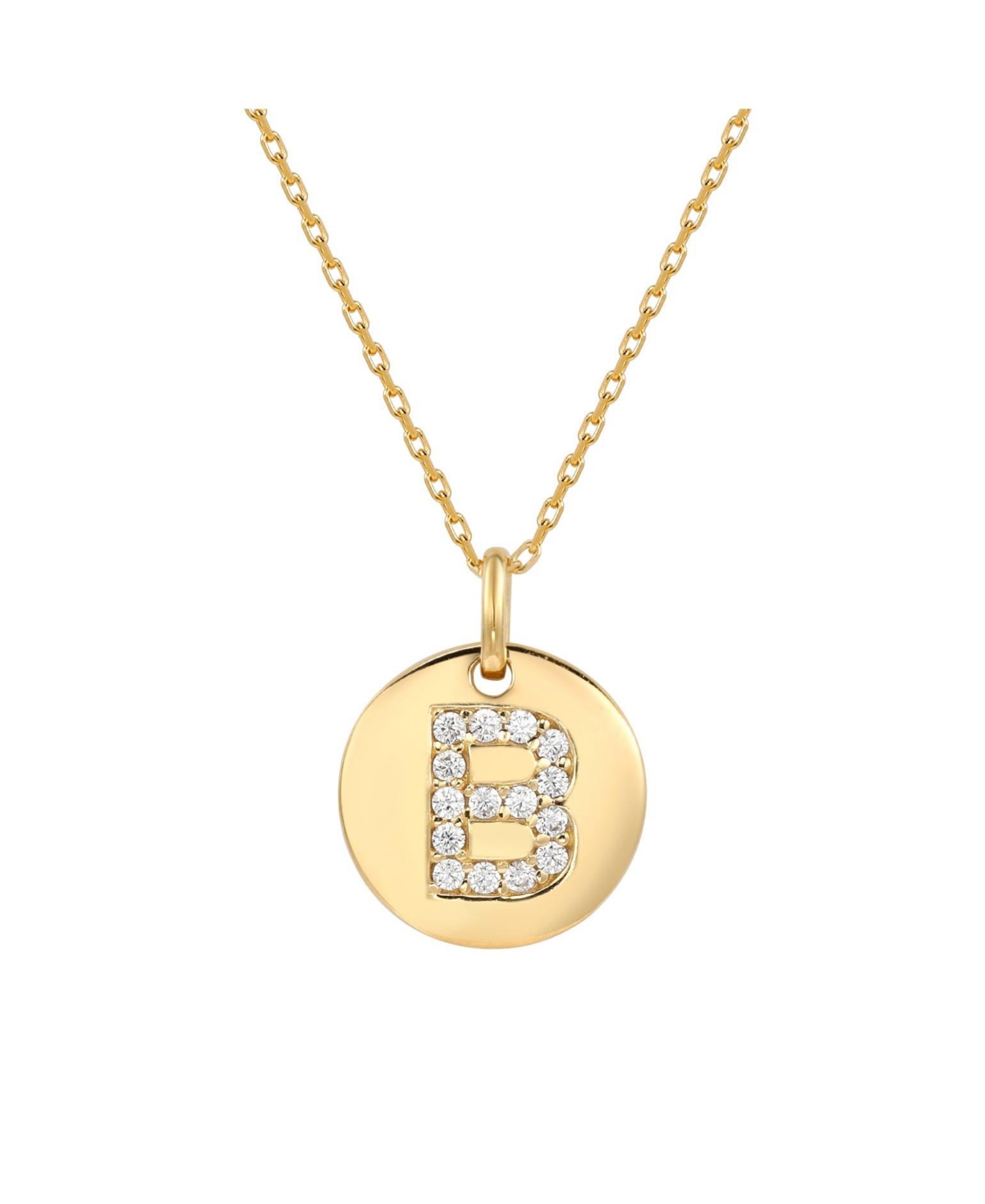 Suzy Levian Sterling Silver Cubic Zirconia Letter "B" Initial Disc Pendant Necklace - Letter b
