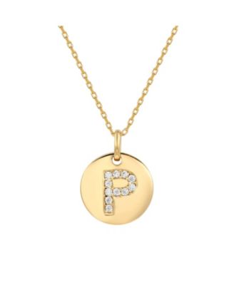 Suzy Levian Sterling Silver Cubic Zirconia Letter "P" Initial Disc Pendant Necklace
