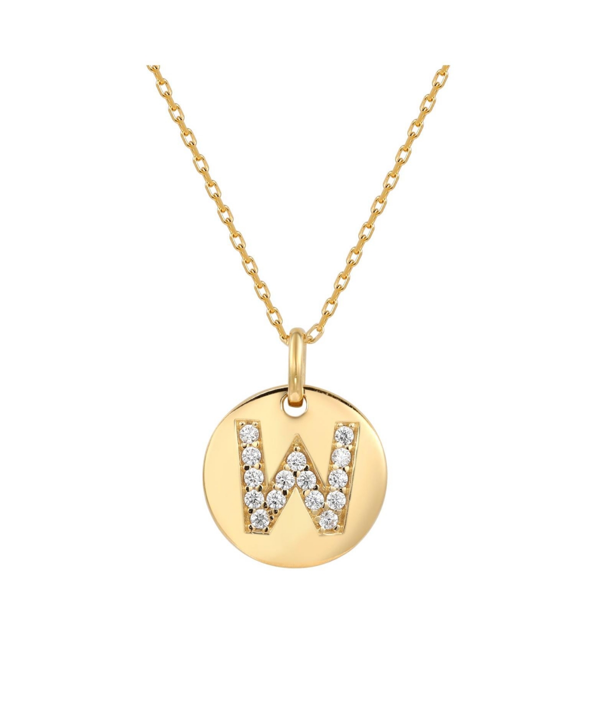 Suzy Levian Sterling Silver Cubic Zirconia Letter "W" Initial Disc Pendant Necklace - Letter w