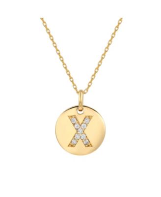 Suzy Levian Sterling Silver Cubic Zirconia Letter "X" Initial Disc Pendant Necklace