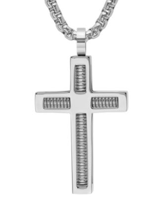 Men's 18k Gold-Plated Stainless Steel Spring Inlay Cross 24" Pendant Necklace