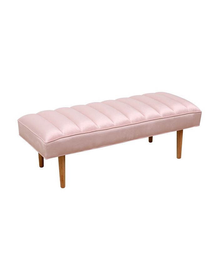 Simplie Fun Pink Velvet Upholstered Bench Channel Tufted Bedroom