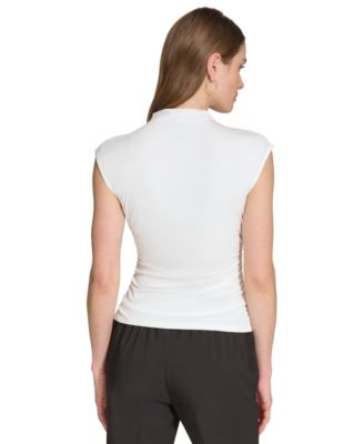 Women's Mock-Neck Sleeveless Side-ruched Knit Top, Regular & Petite