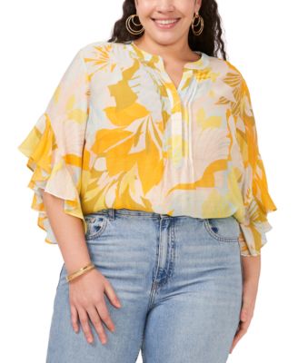 Vince Camuto - Plus Size Printed Flutter-Sleeve Blouse