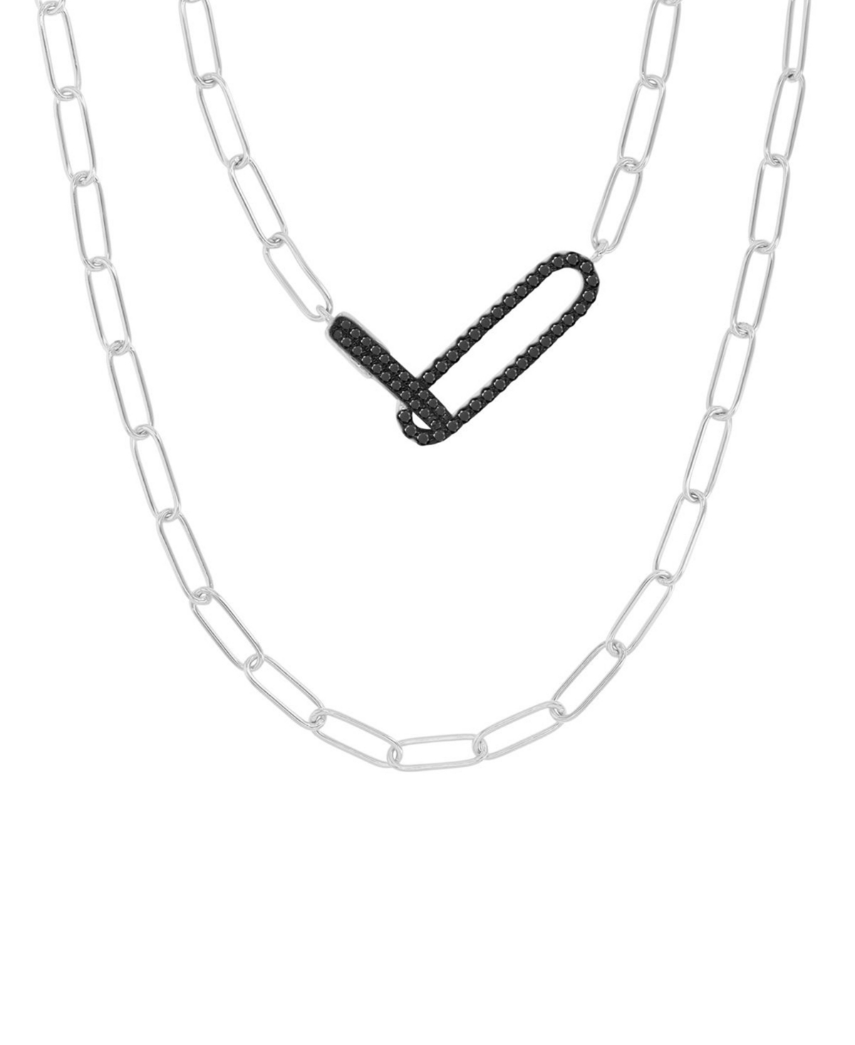 Shop Macy's Black Spinel Pave Interlocking Paperclip Link 19" Statement Necklace (1/2 Ct. T.w.) In Sterling Silv