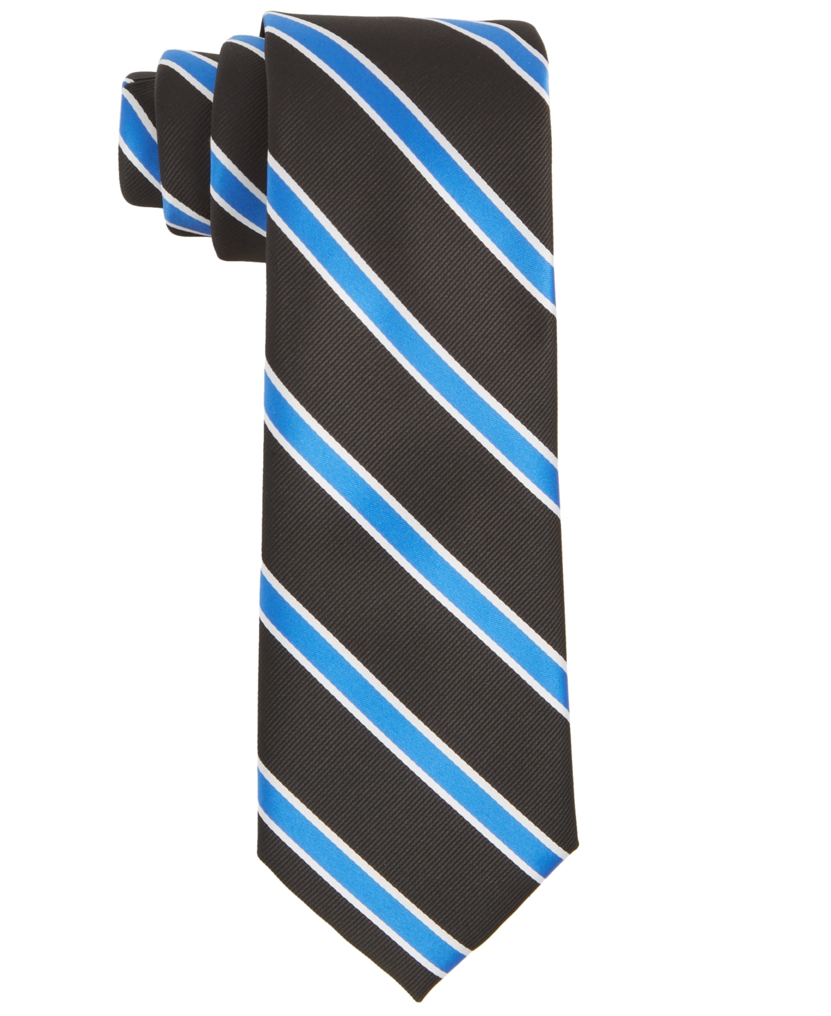 Men's Royal Blue & White Stripe Tie - Black