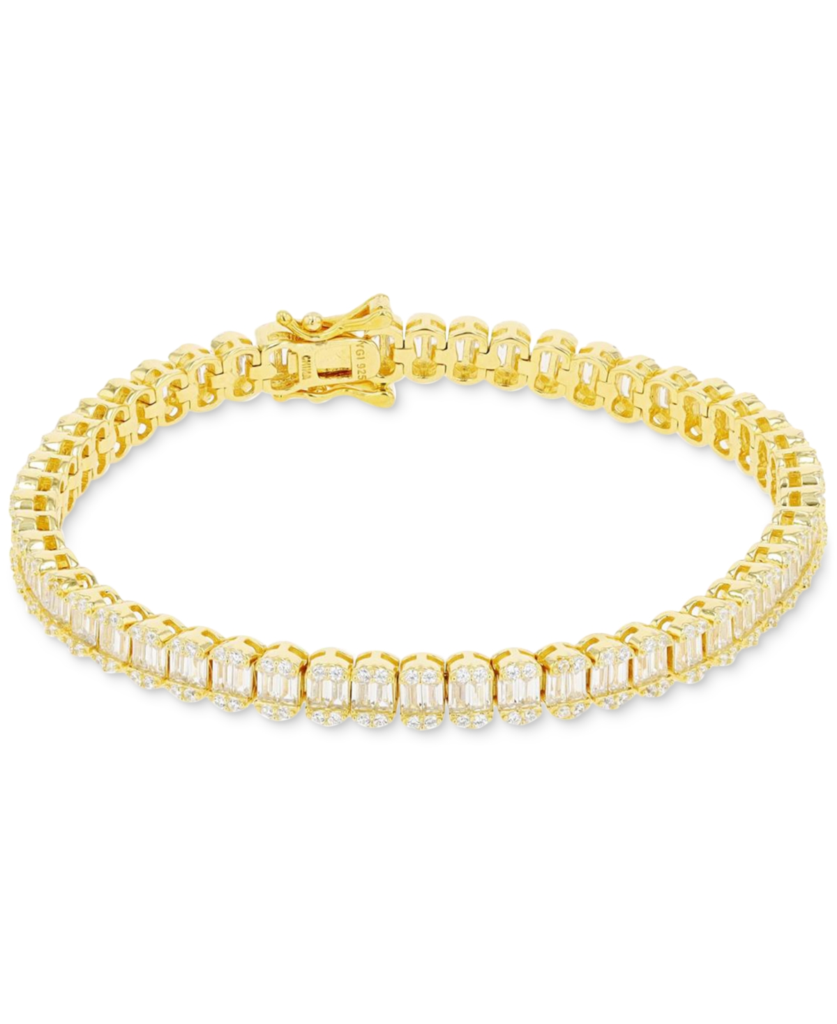 Macy's Cubic Zirconia Round & Baguette Mini Clusters Tennis Bracelet In 14k Gold-plated Sterling Silver