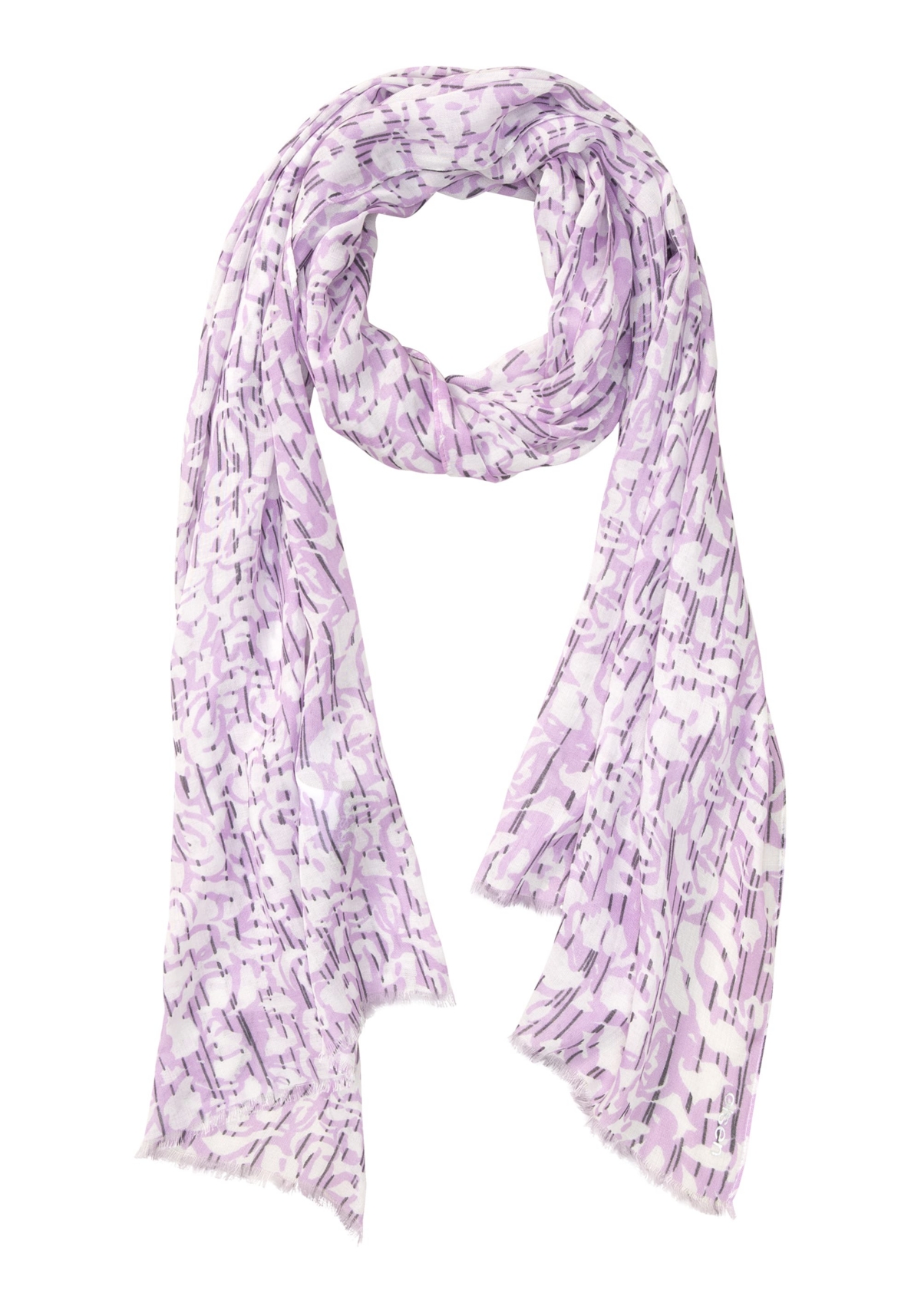 Abstract Print Scarf with Frayed Edge Trim - Soft lilac