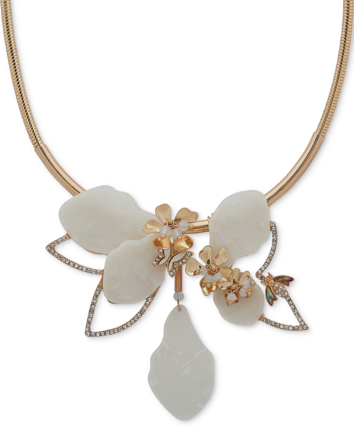Lonna & Lilly Gold-tone Pave & Bead Flower Statement Necklace, 16" + 3" Extender In White