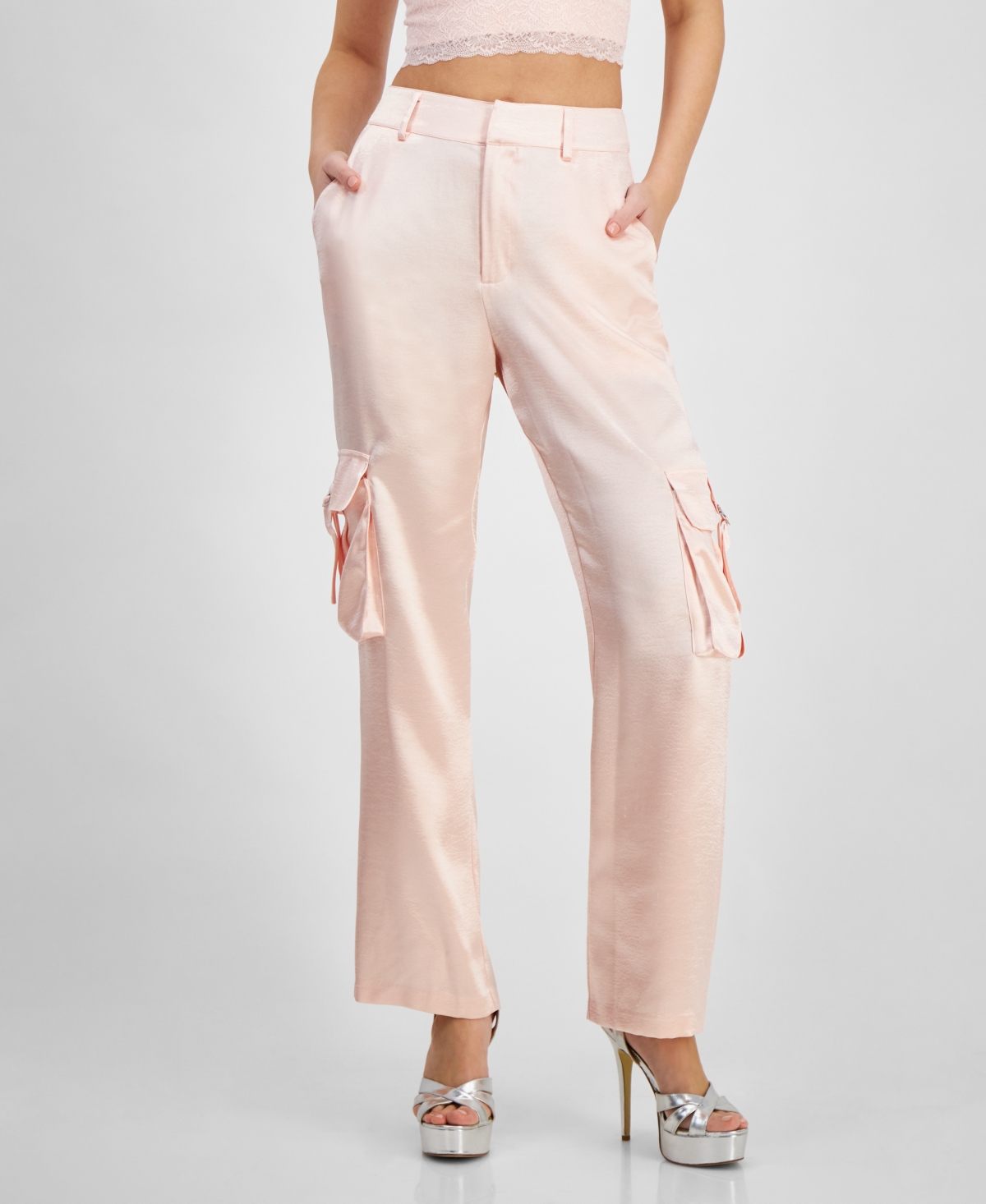 Guess Women's Jamie High Rise Satin Cargo Pants In Wanna Be Pink
