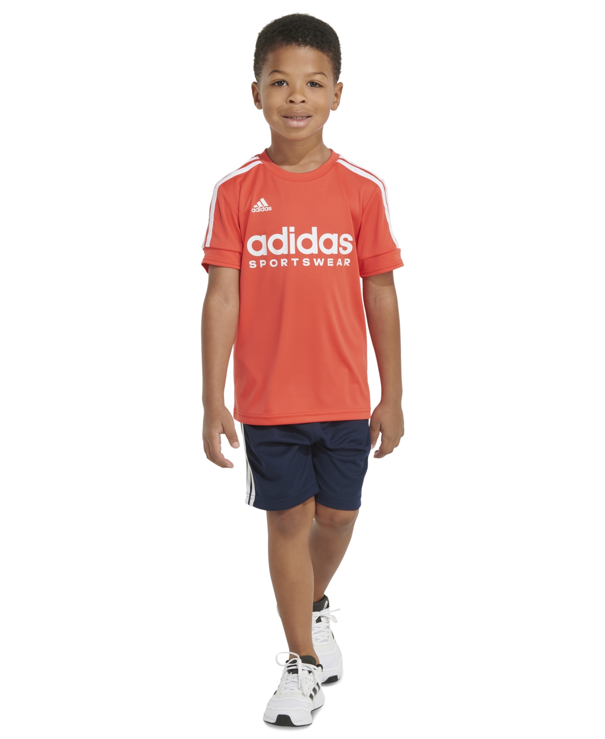 Shop Adidas Originals Toddler & Little Boys 2-pc. 3-stripe Logo Graphic T-shirt & Mesh Shorts Set In Bright Red