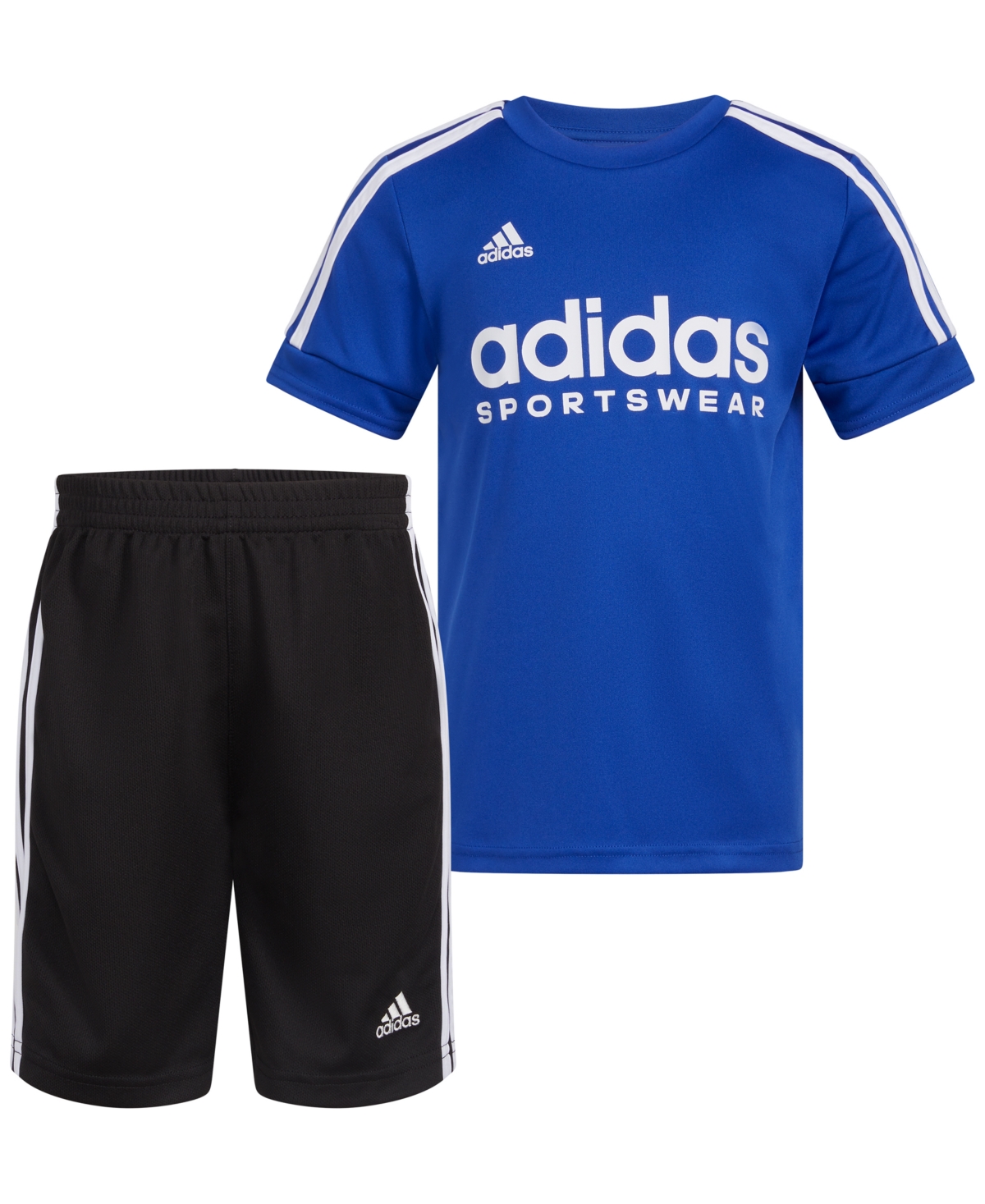 adidas Toddler & Little Boys 2-Pc. 3-Stripe Logo Graphic T-Shirt & Mesh Shorts Set