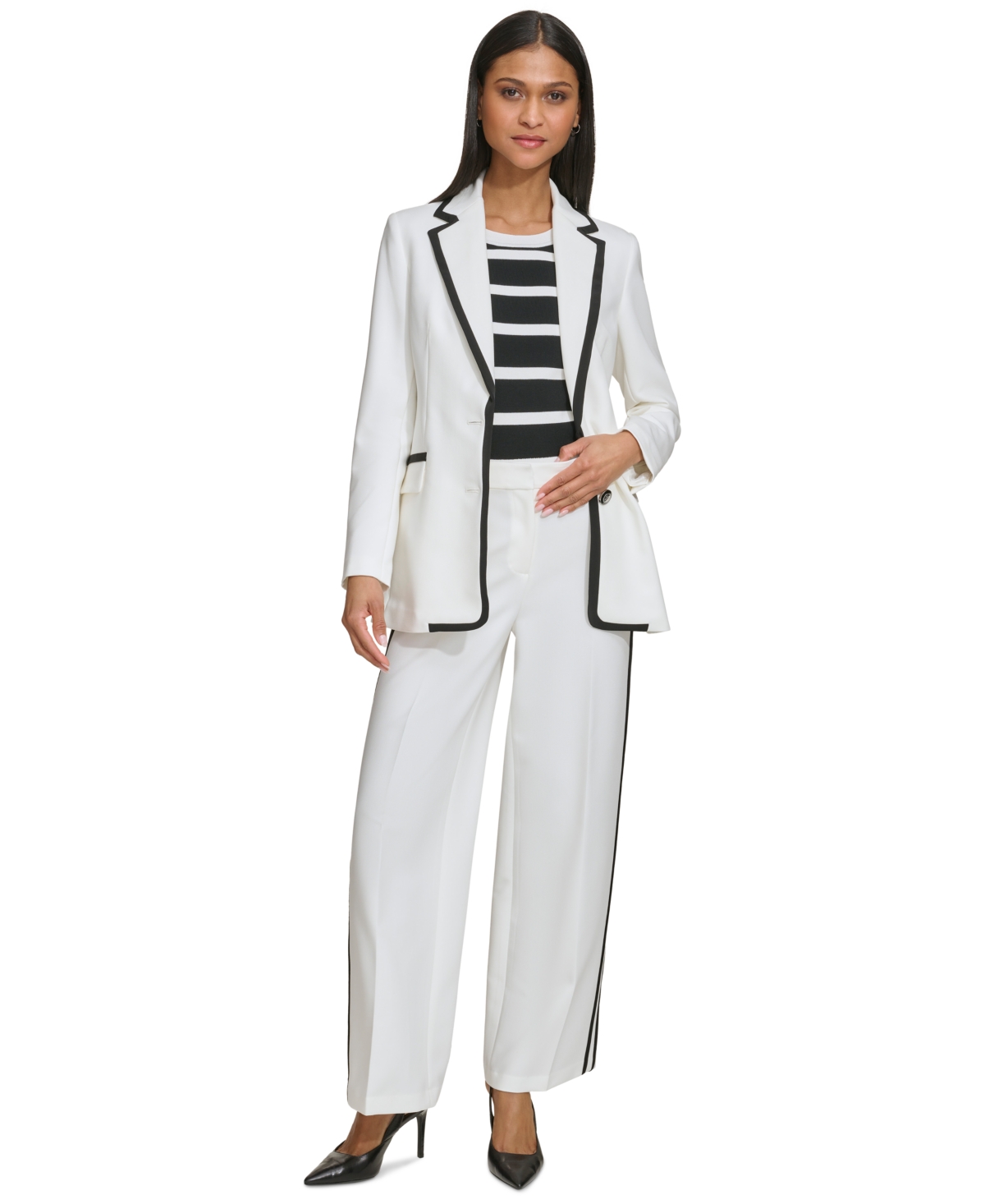 Karl Lagerfeld Women's Contrast-trim Blazer In Soft White/black