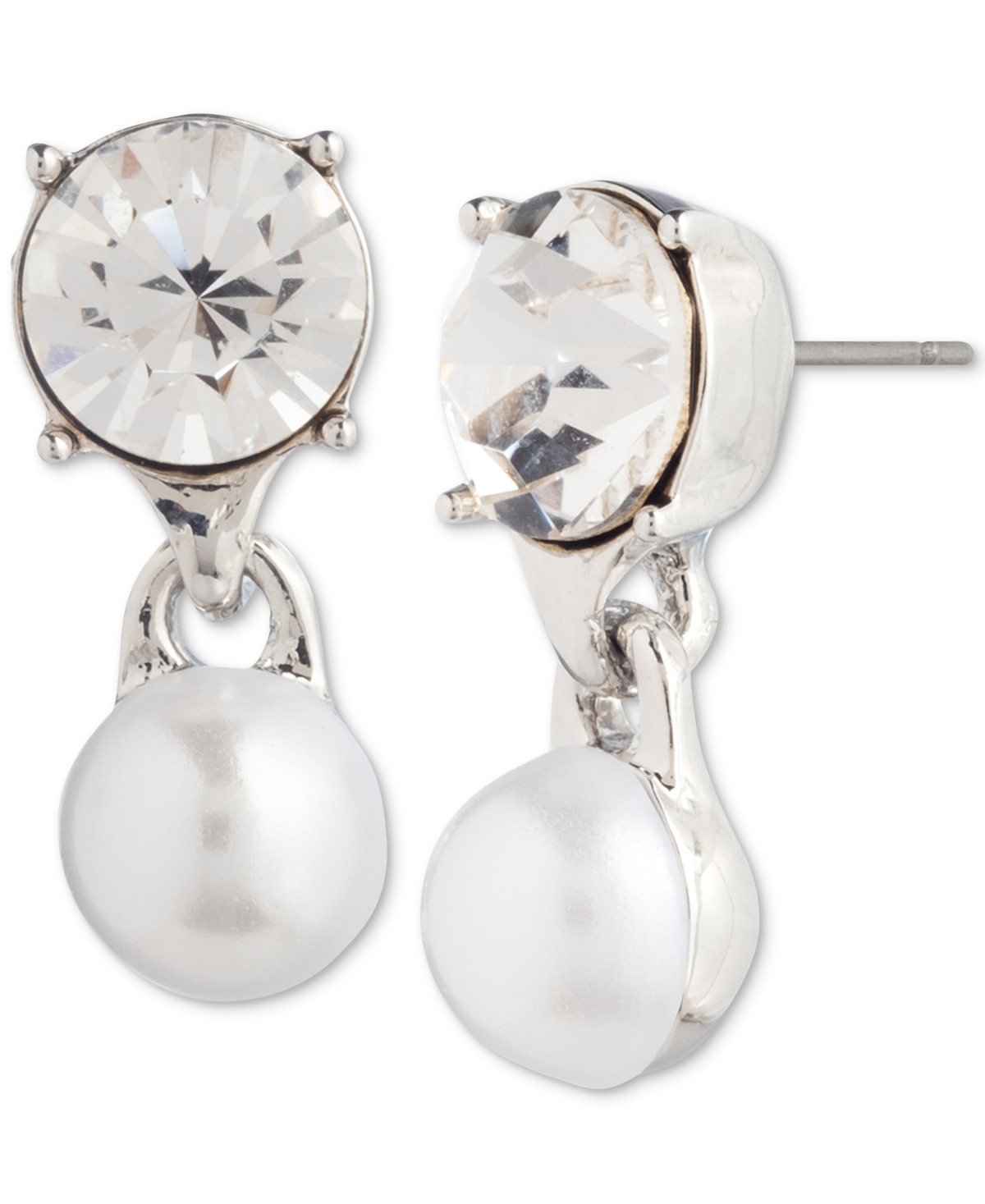 Shop Givenchy Silver-tone Crystal & Imitation Pearl Drop Earrings In White