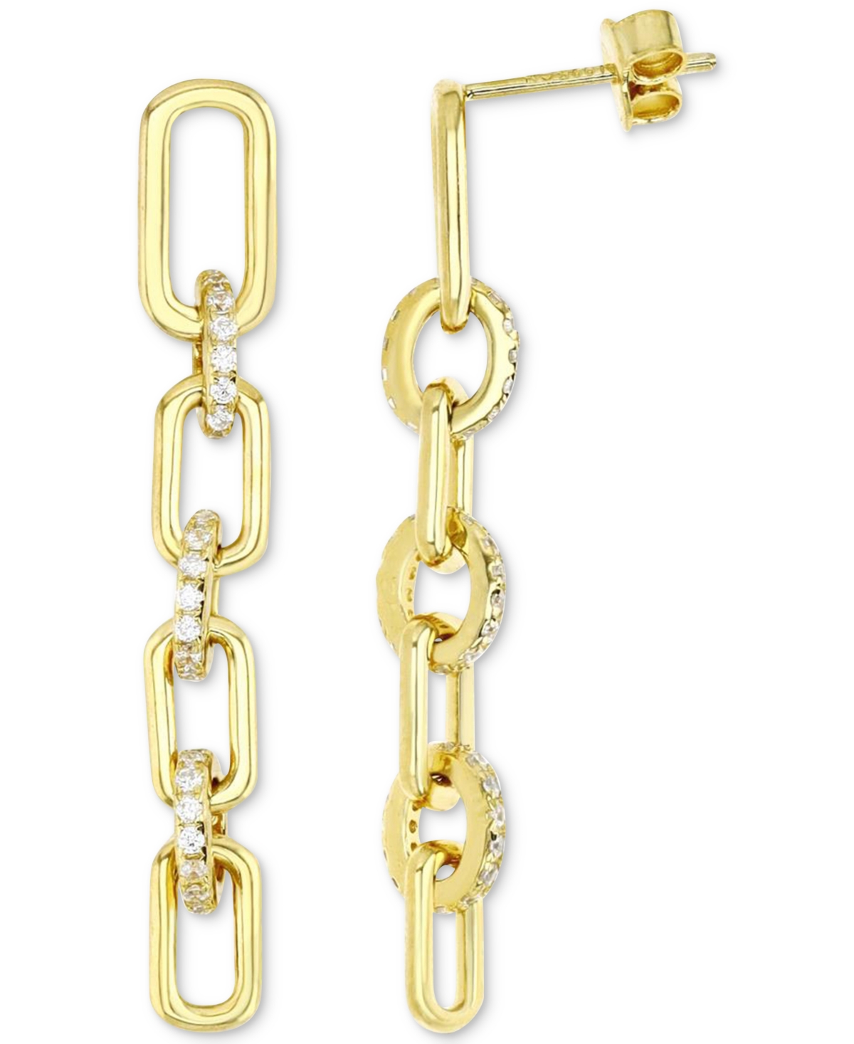 Cubic Zirconia Polished Chain Link Linear Drop Earrings in 14k Gold-Plated Sterling Silver - Gold