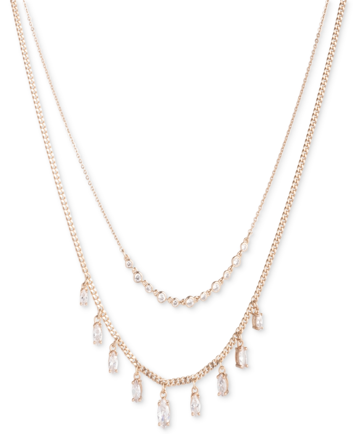 Gold-Tone Cubic Zirconia Layered Statement Necklace, 16" + 3" extender - White