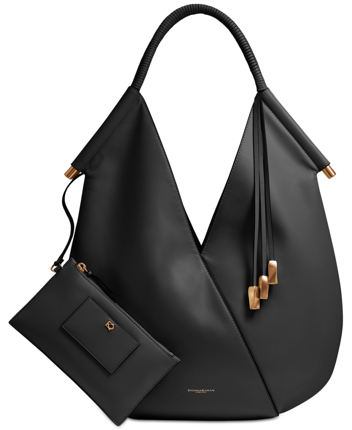 Donna Karan Baldwin Large Shoulder with Leather Wrapped Rounded Handle - Black/gold