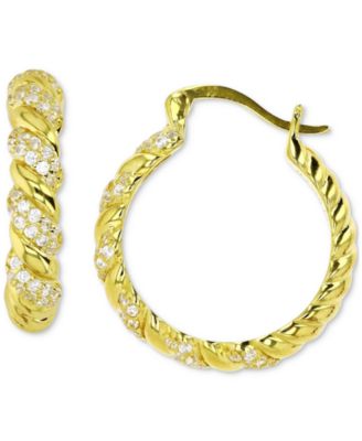 Macy's - Cubic Zirconia Twist Small Hoop Earrings in 14k Gold-Plated Sterling Silver, 0.87"