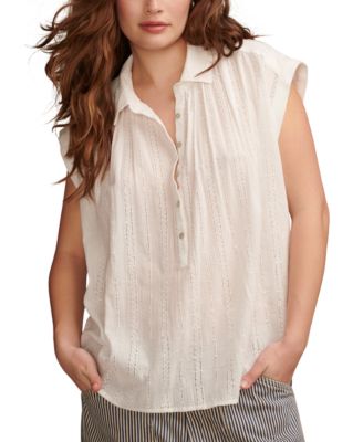 Lucky Brand - Women's Cotton Embroidered Collared Popover Blouse