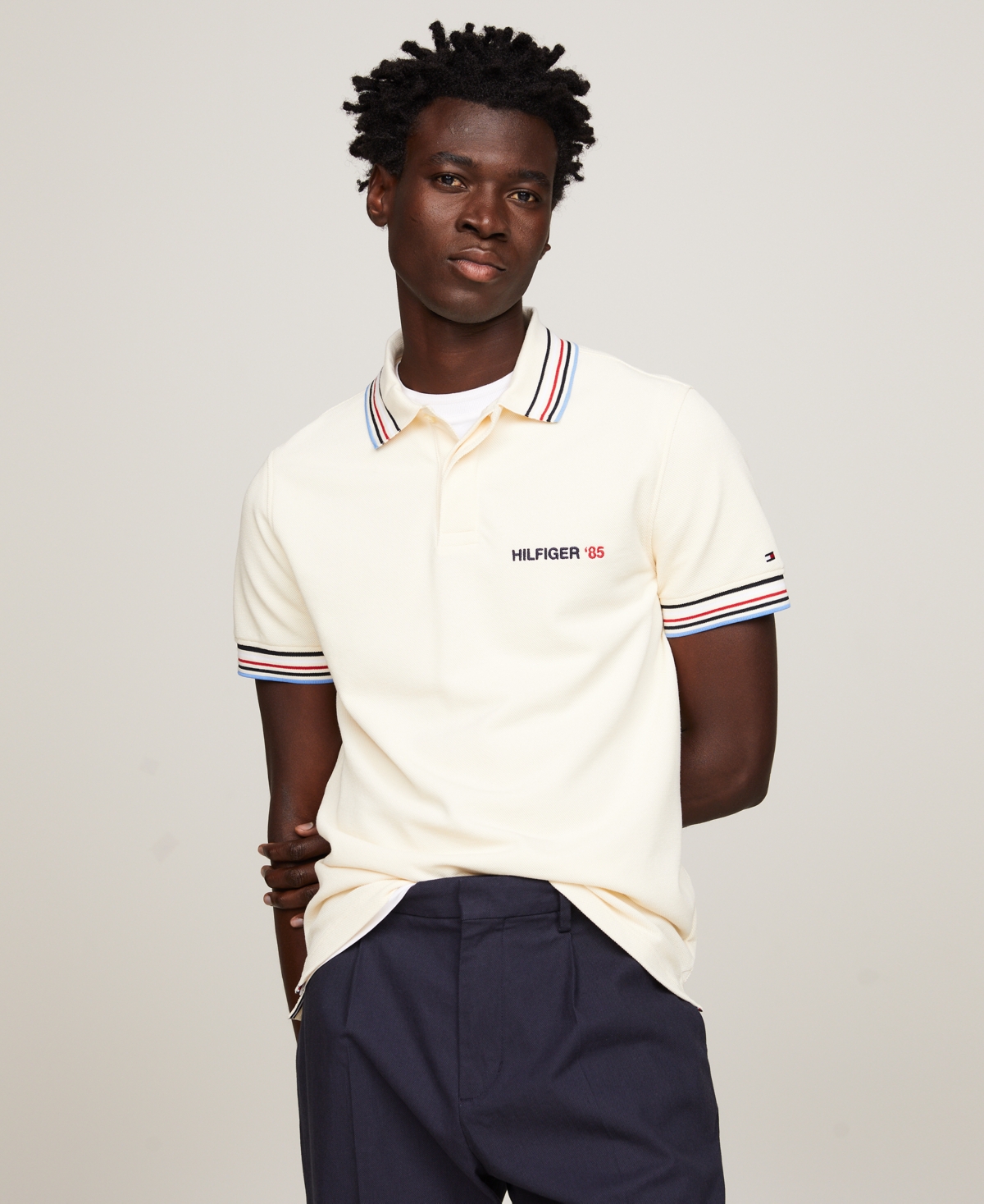 Tommy Hilfiger Men's Bubble Stitch Contrast Global Stripe Short Sleeve Polo Shirt In Calico
