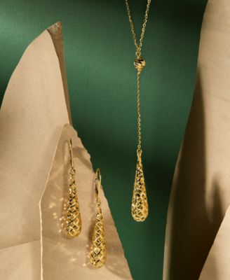 Lattice Teardrop 18" Lariat Necklace in 10k Gold