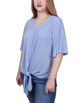 Petite Elbow Sleeve Tie-Front Top