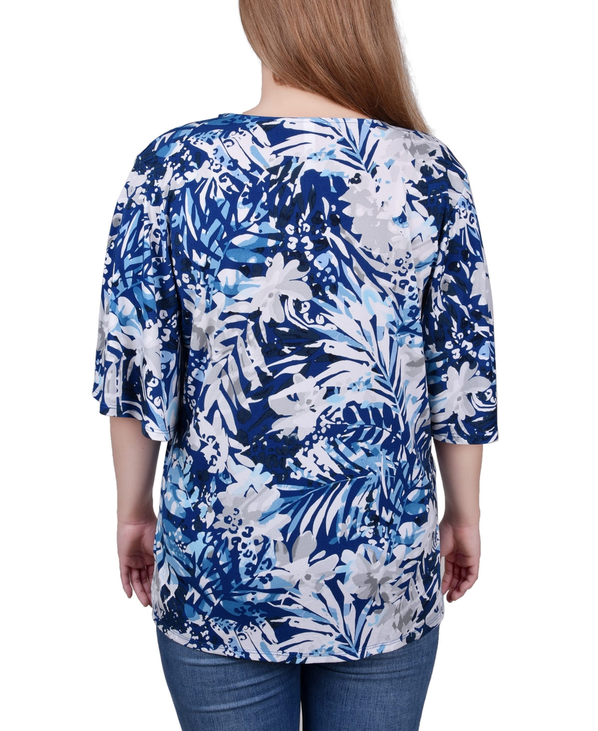 Ny Collection Petite Elbow Sleeve Tie-Front Top