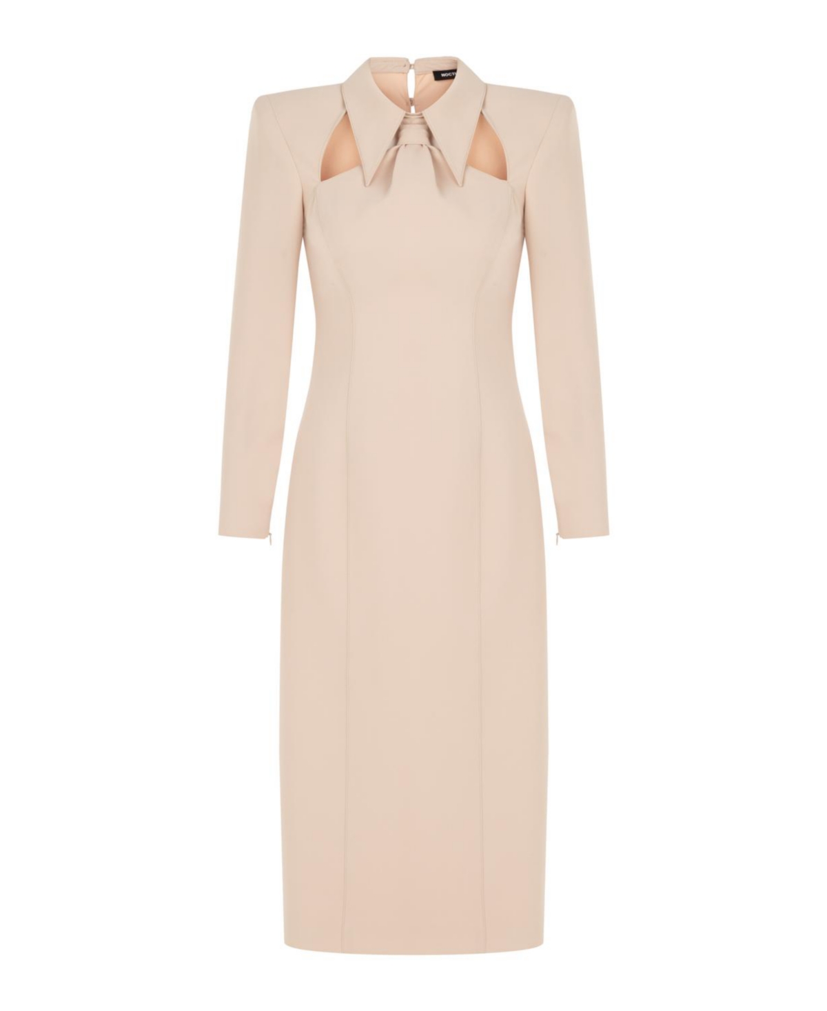 Women's Tie Neck Midi Dress with Shoulder Pad - Light beige