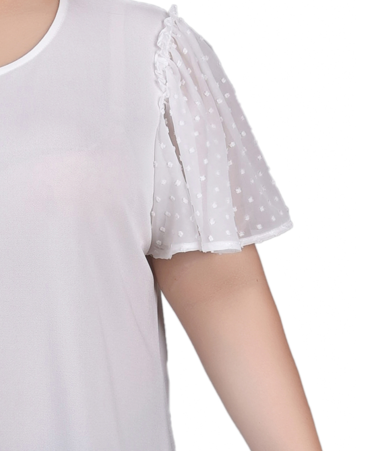 Ny Collection Plus Size Clip Dot Flutter Sleeve Top In Ivory