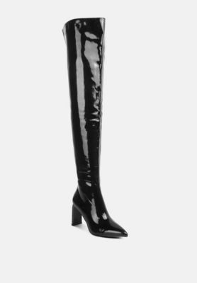 Women's Minkles Patent Pu Long Slim Block Heeled Boots