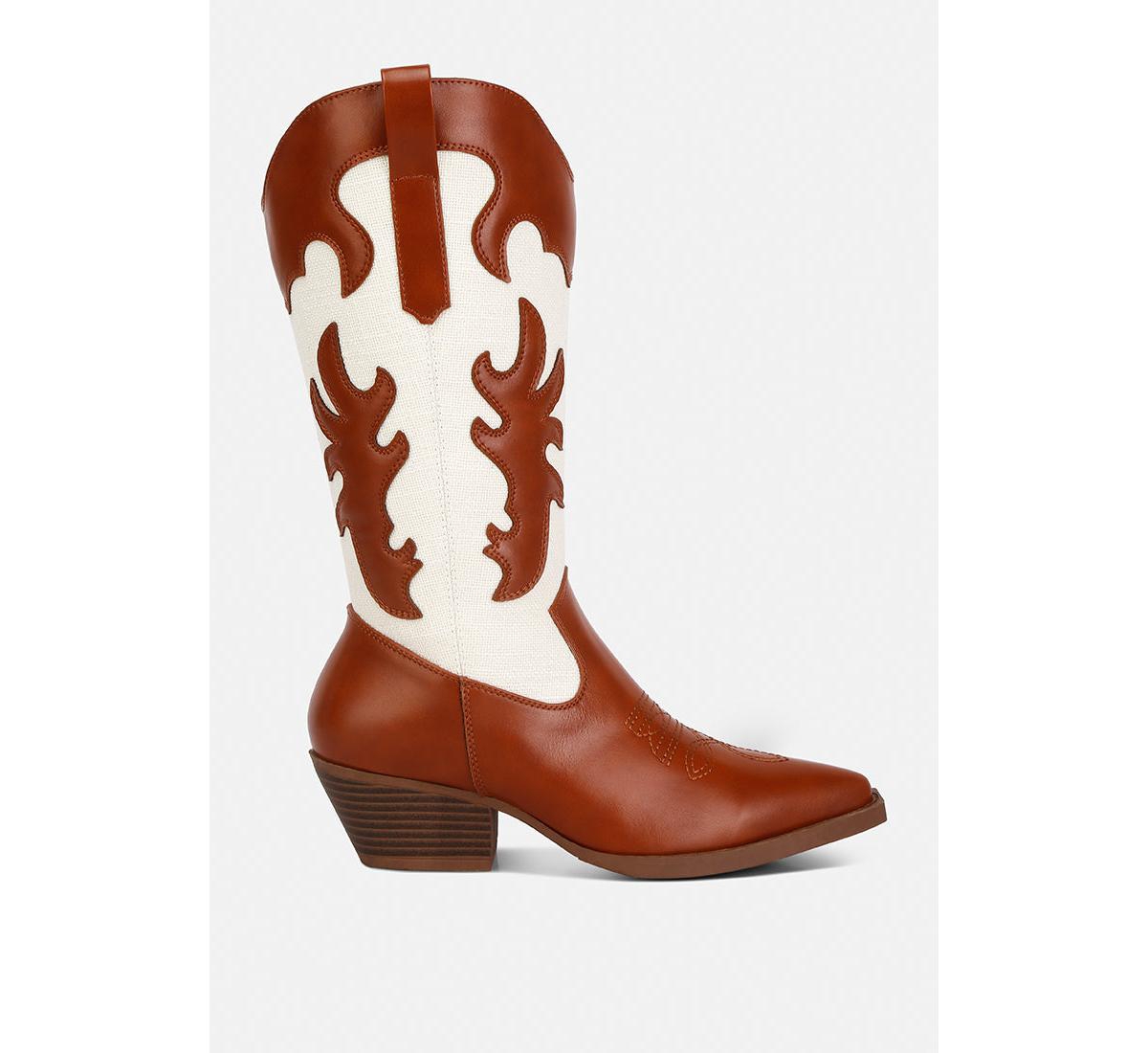 Fallon Faux Leather Patchwork Cowboy Boots - Denim
