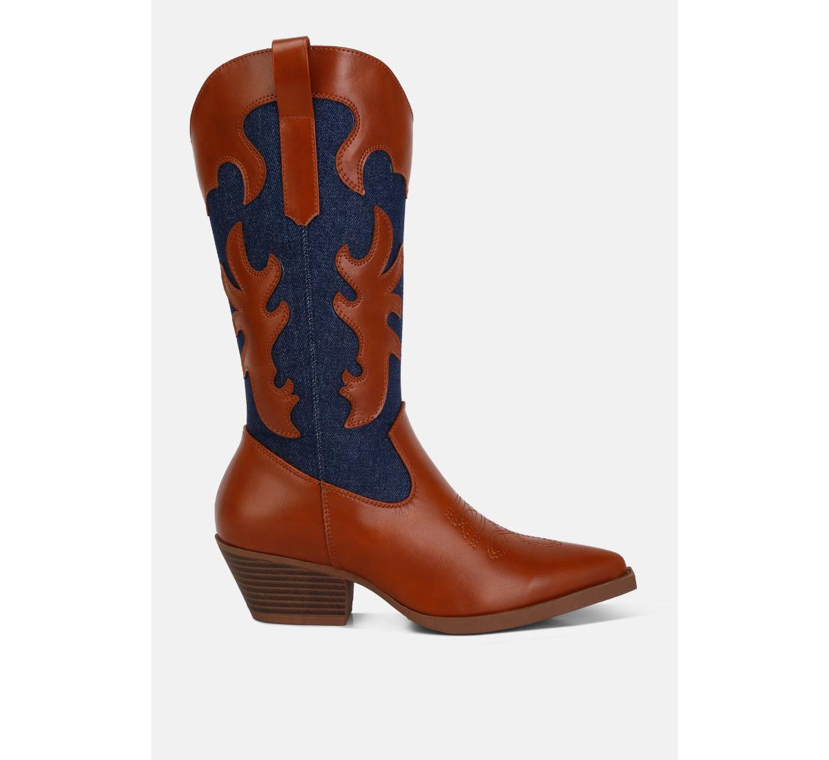 fallon faux leather patchwork cowboy boots - Denim