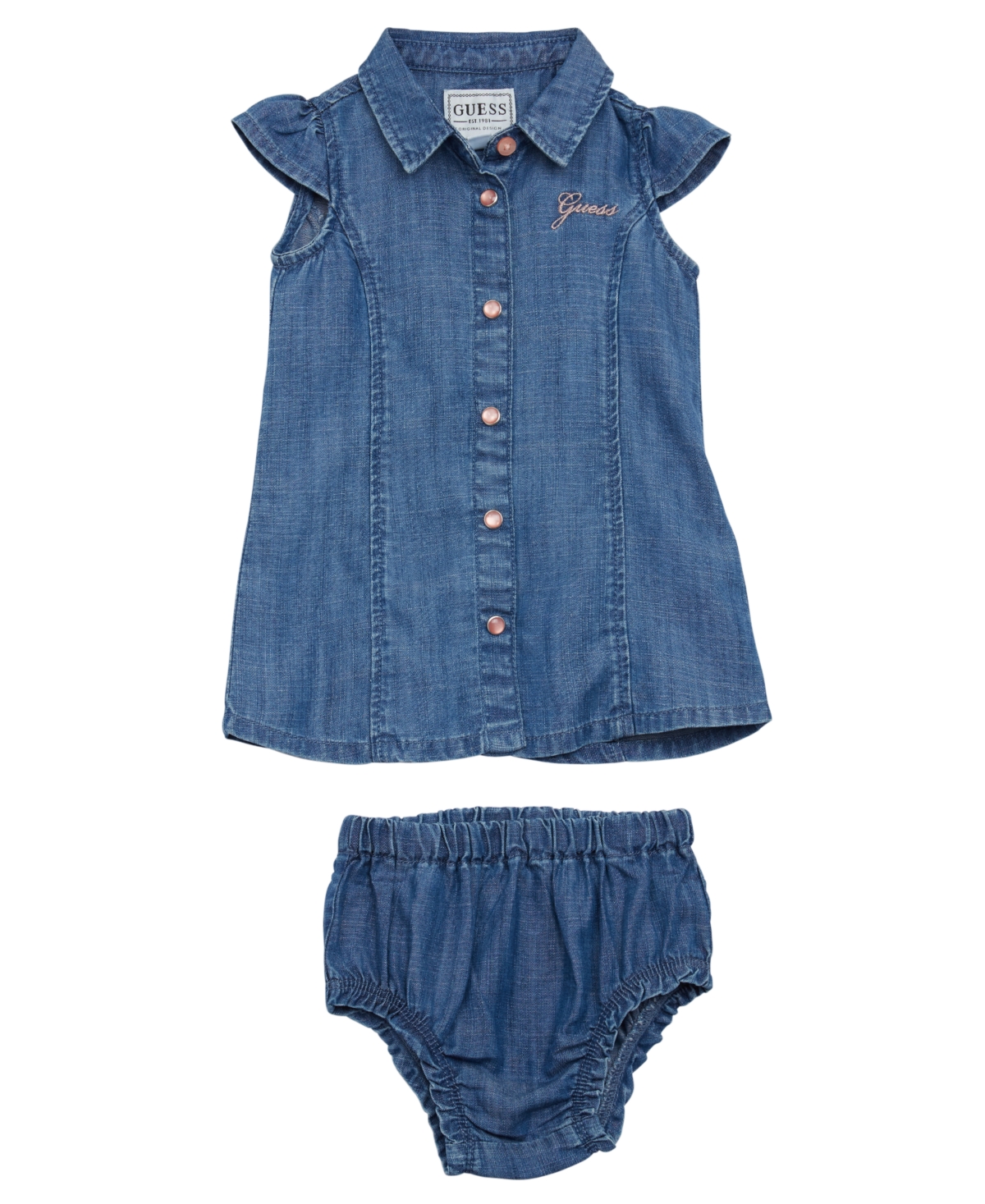 Shop Guess Baby Girl Denim Dress And Coordinating Diaper Cover In Blue