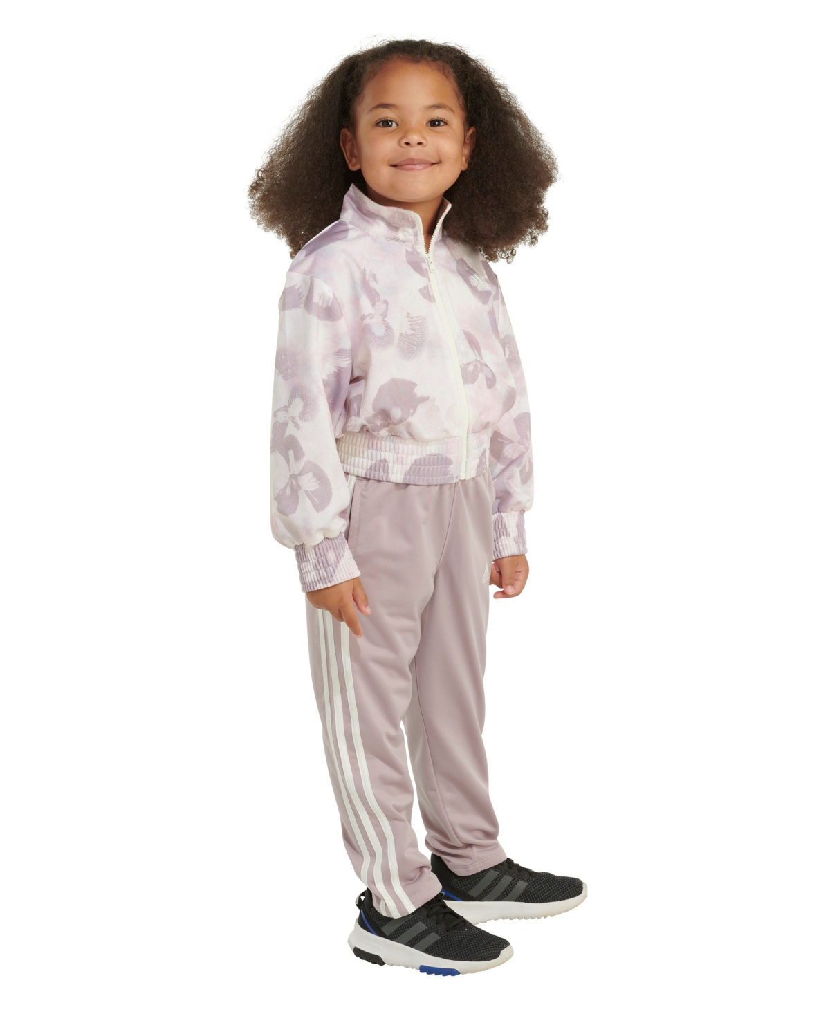 Shop Adidas Originals Toddler Girls Printed Fashion Tricot Jacket And Pants, 2 Piece Set In Off White