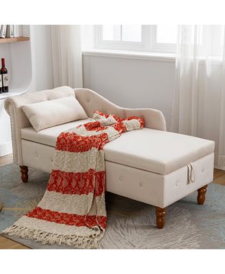 Velvet Chaise Lounge with Storage & Pillow