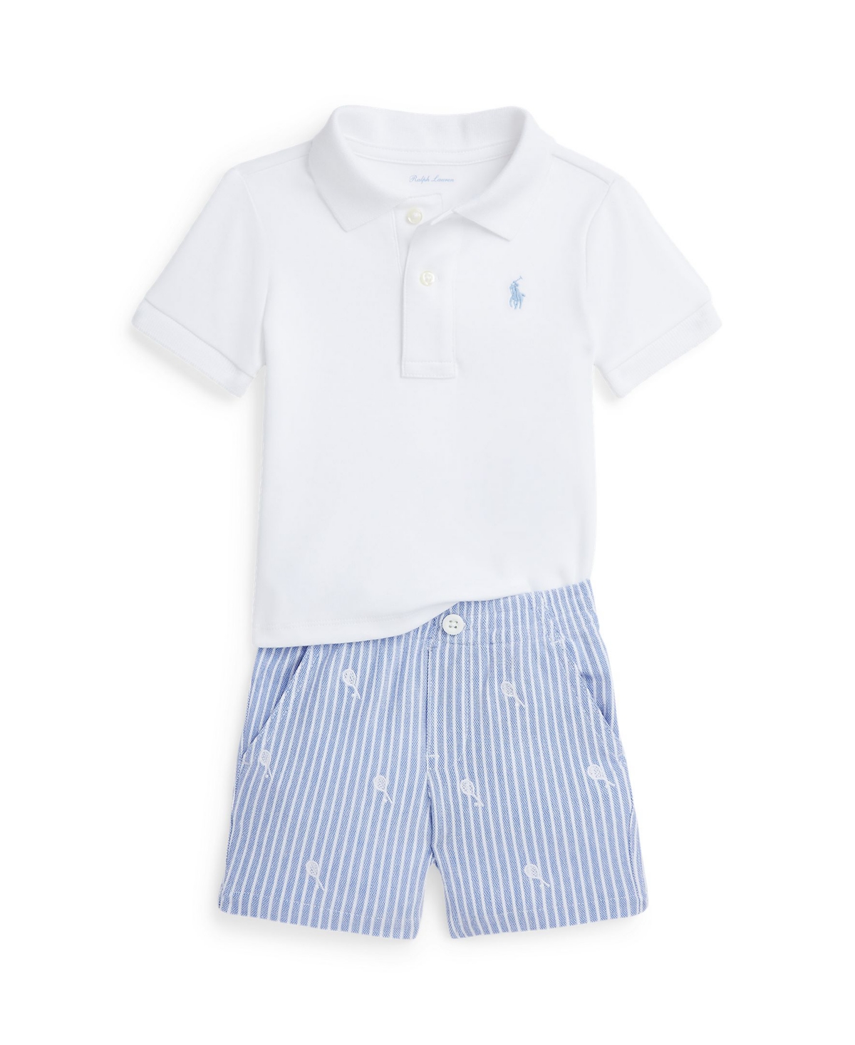 Polo Ralph Lauren Baby Boys Soft Cotton Polo Shirt And Mesh Shorts Set In Harbor Island Blue,white
