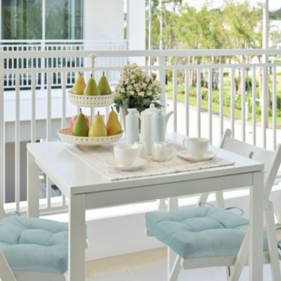 Country Living Plush Solid Colored Country Farmhouse Reversible Chair Cushions/Pads With Tear Proof Ties - Linen - 8 Piece