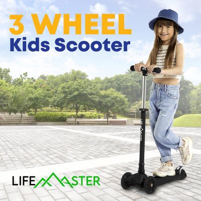 Mini 3-Wheel Kids Scooter with LED light-up wheels, 4-height adjustable handlebar, anti-slip deck & safety brake, for ages 2+, teal