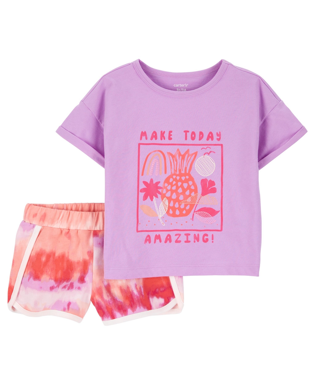 Carter's Babies' Toddler Girls Make Today Amazing T-shirt And Tie Dye Shorts, 2 Piece Set In Purple