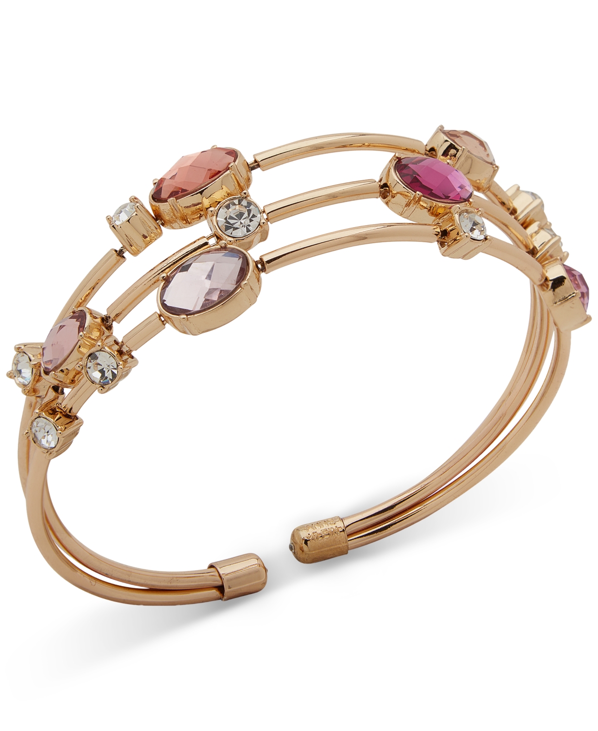 Shop Anne Klein Gold-tone Crystal & Stone Triple-row Bangle Bracelet In Multi