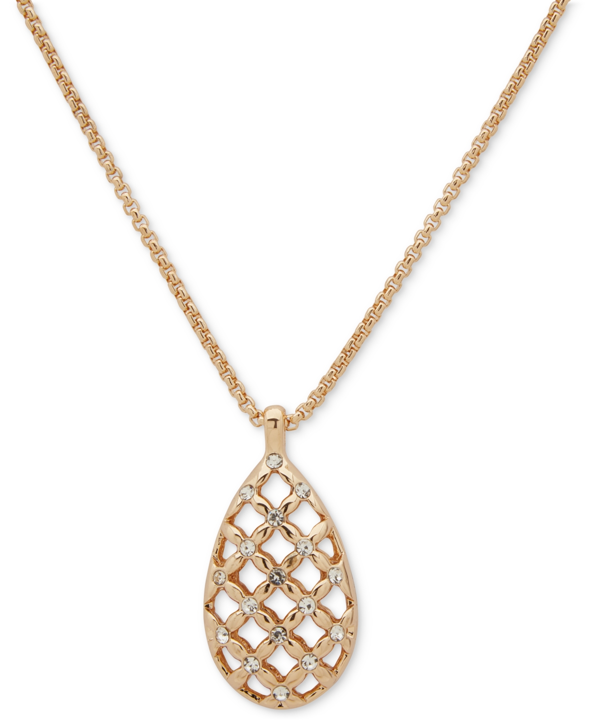 Shop Anne Klein Gold-tone Crystal Mesh Teardrop Pendant Necklace, 18" + 3" Extender