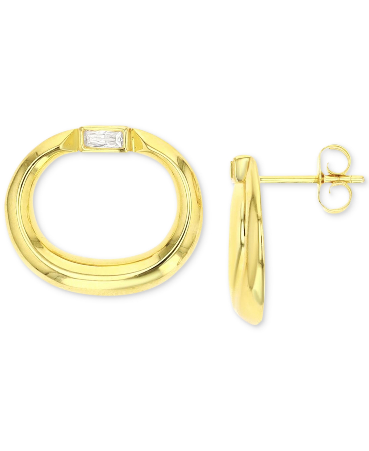 Macy's Cubic Zirconia Open Oval Stud Earrings In 14k Gold-plated Sterling Silver