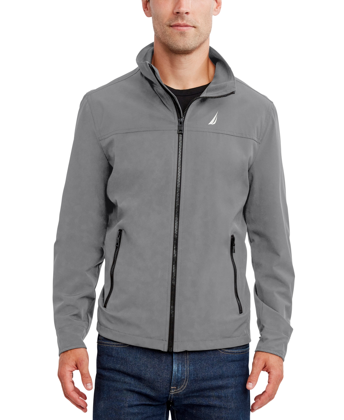 Shop Nautica Men's Stretch Performance Windbreaker And Rain Jacket In Cloud Grey