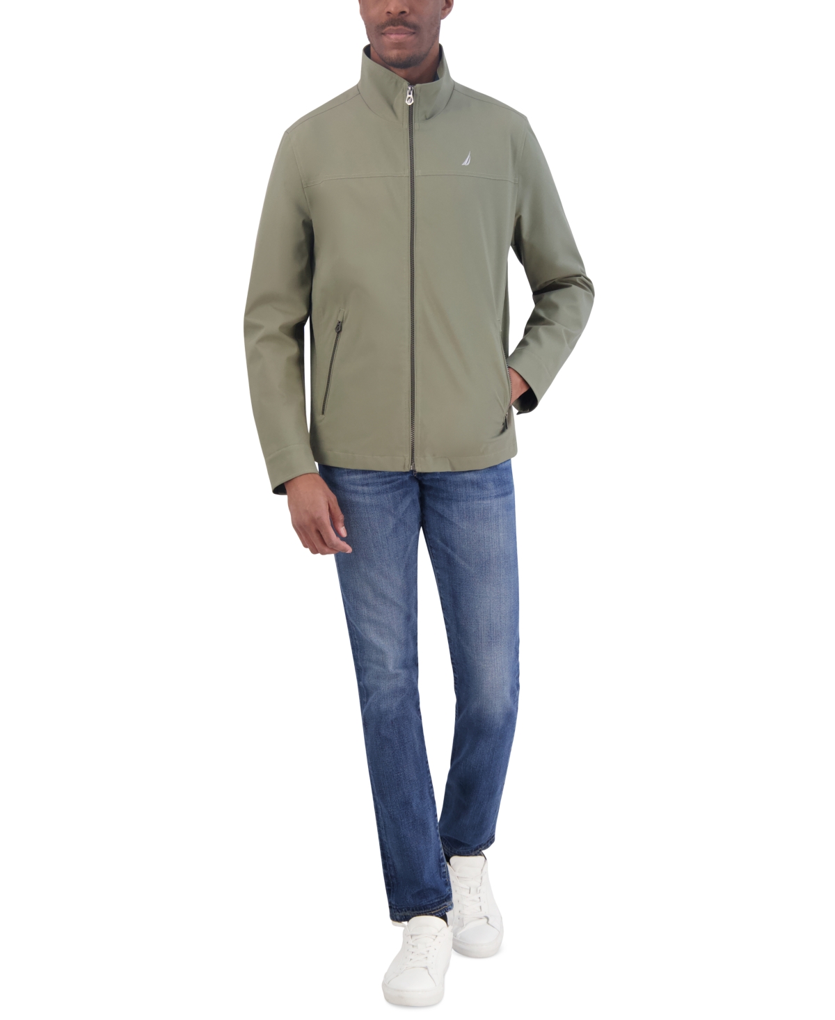 Nautica Men's Stretch Performance Windbreaker And Rain Jacket In Dusty Olive