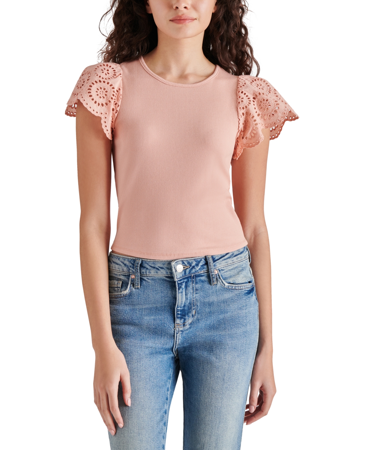 Shop Steve Madden Women's Olina Mixed-media-sleeve Knit Top In Blush Pink
