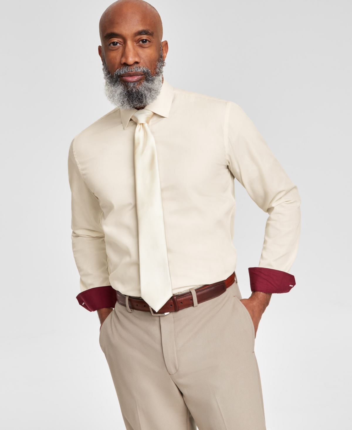 Men's Slim-Fit Creme Dress Shirt - Cream W/cr