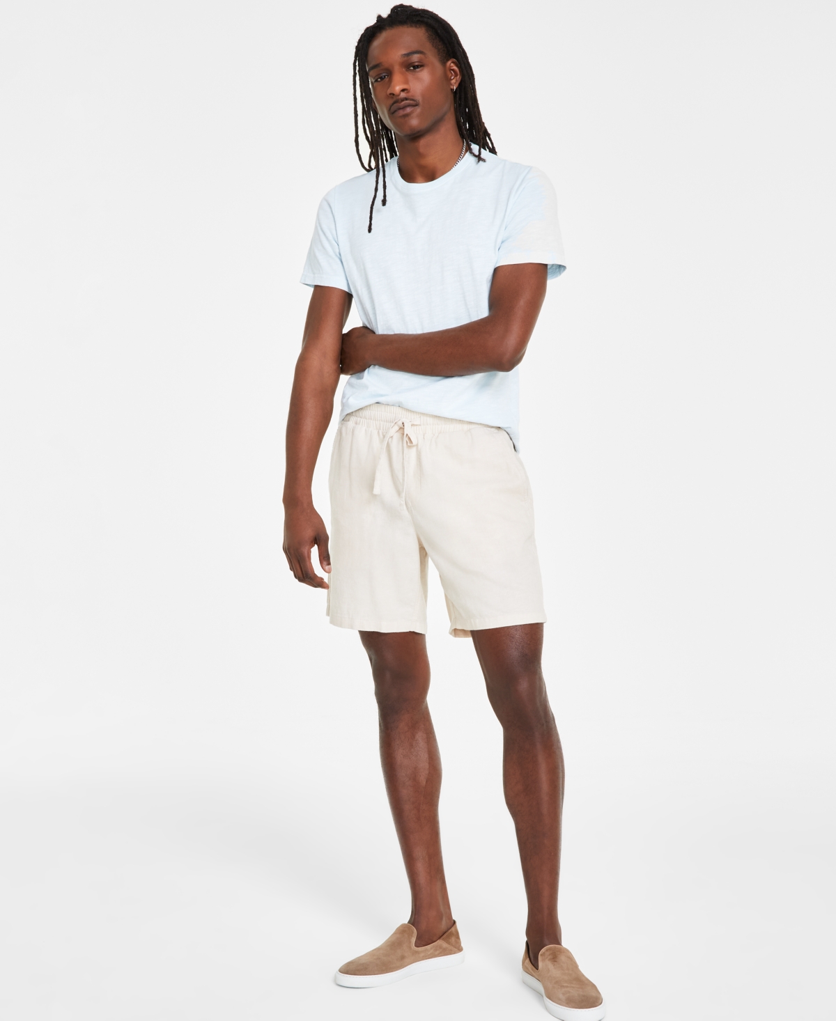 Men's Charlie Linen Pull-On Shorts, Created for Macy's - Skysail Blue