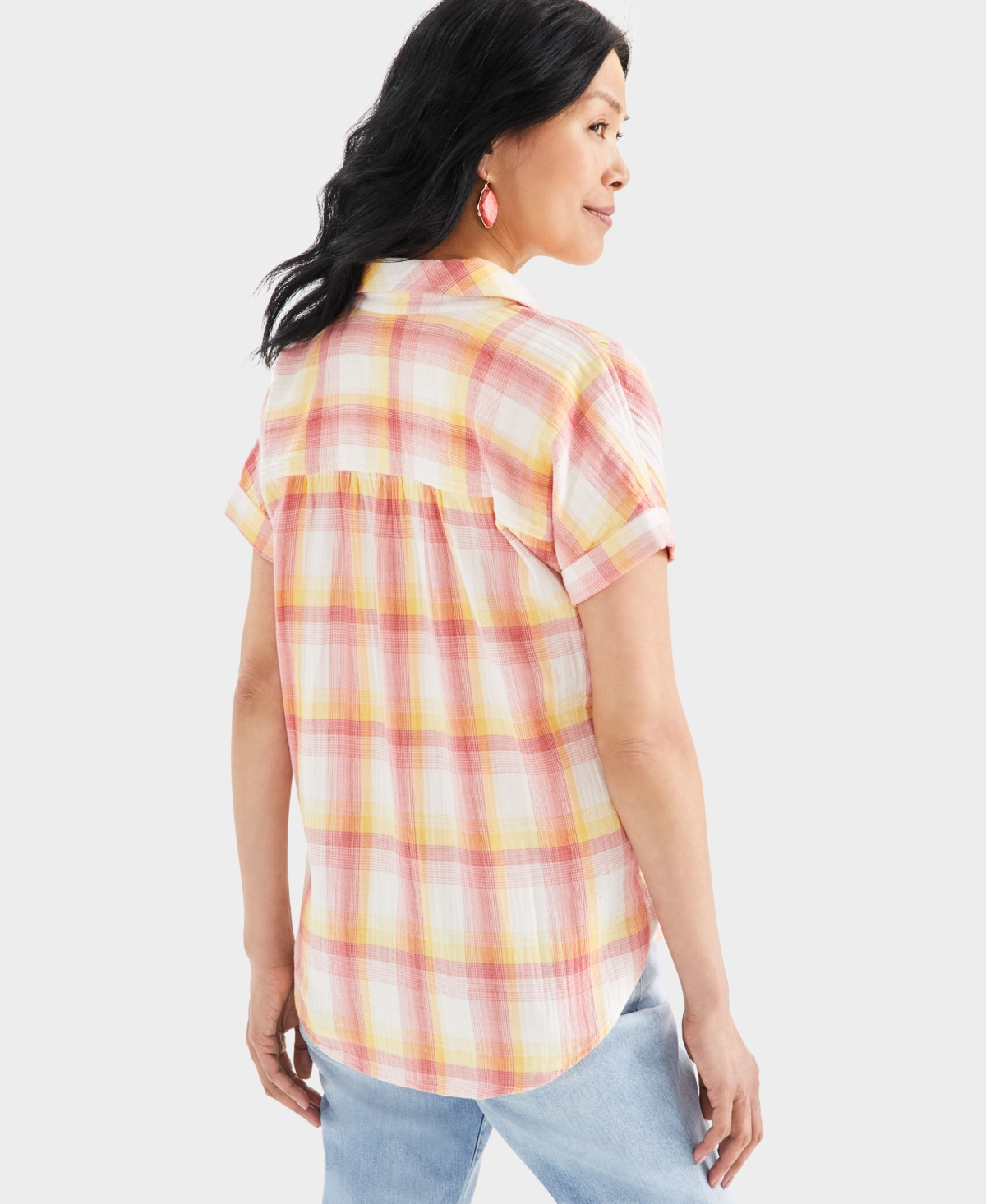 Style & Co Women's Printed Gauze Short-Sleeve Popover Top, Created for Macy's