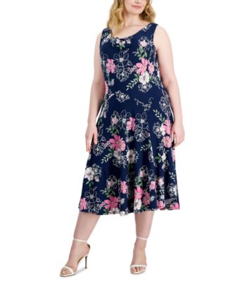 Robbie Bee - Plus Size Floral-Print Cowl-Neck Dress