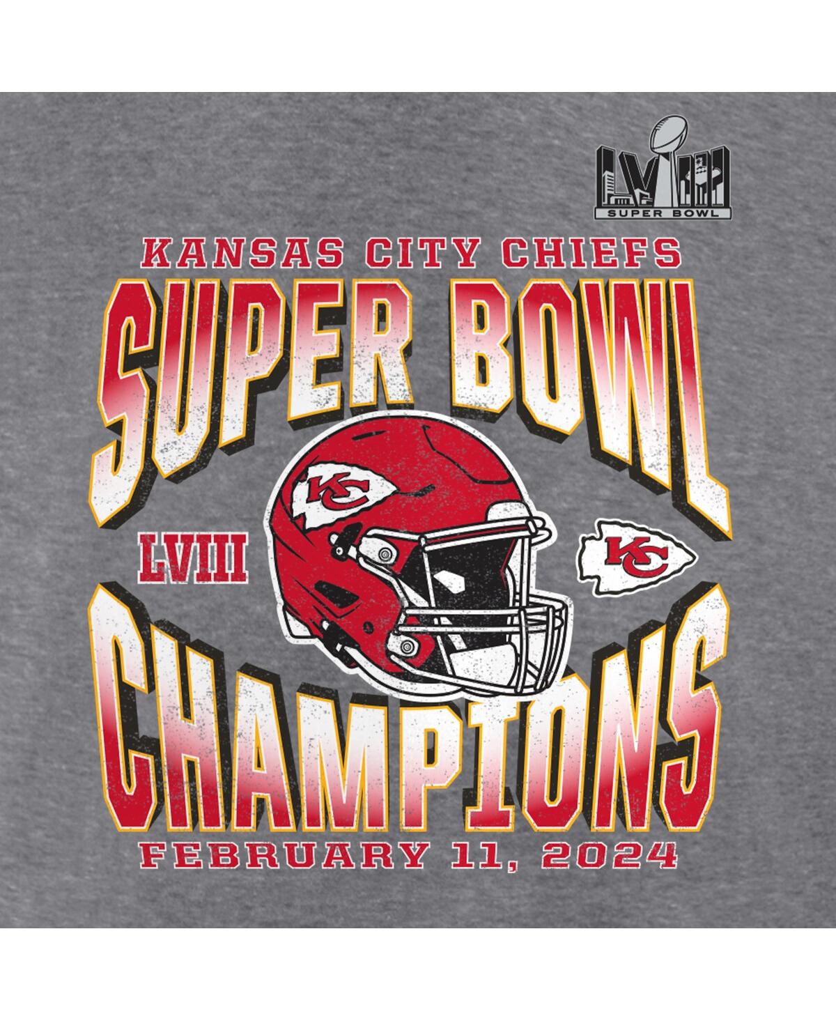 Women's FanaticsKansas City Chiefs Super Bowl Lviii Champions Own the Moment Tri-Blend V-Neck T-shirt - Heather Gray, White
